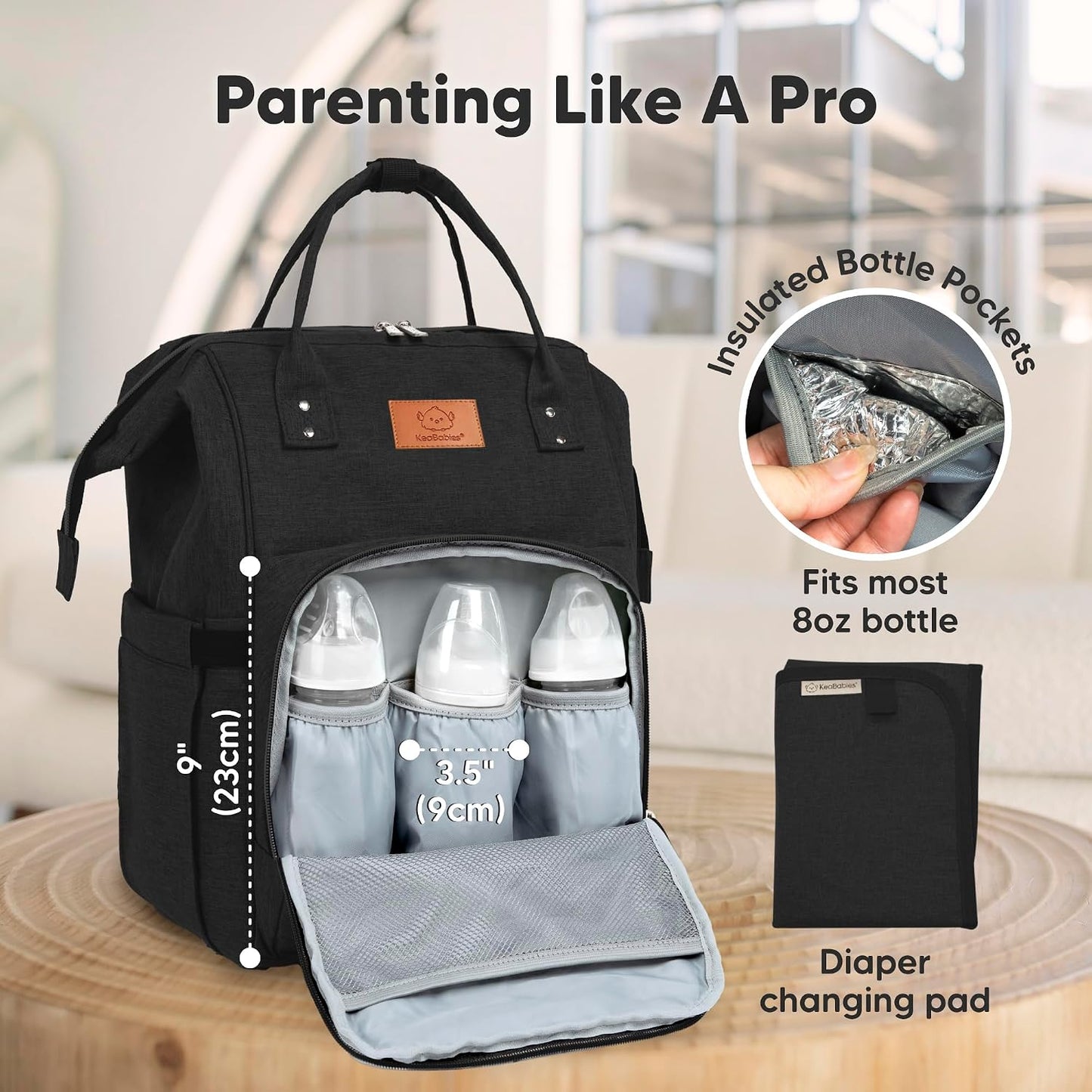 KeaBabies Baby Diaper Bag Backpack – Trendy Black
