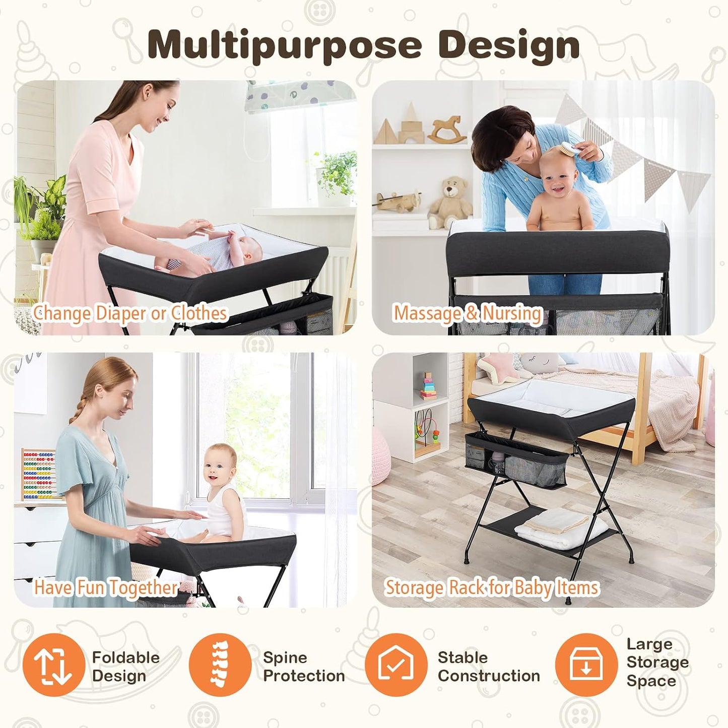 Costzon Portable Baby Changing Table – Black