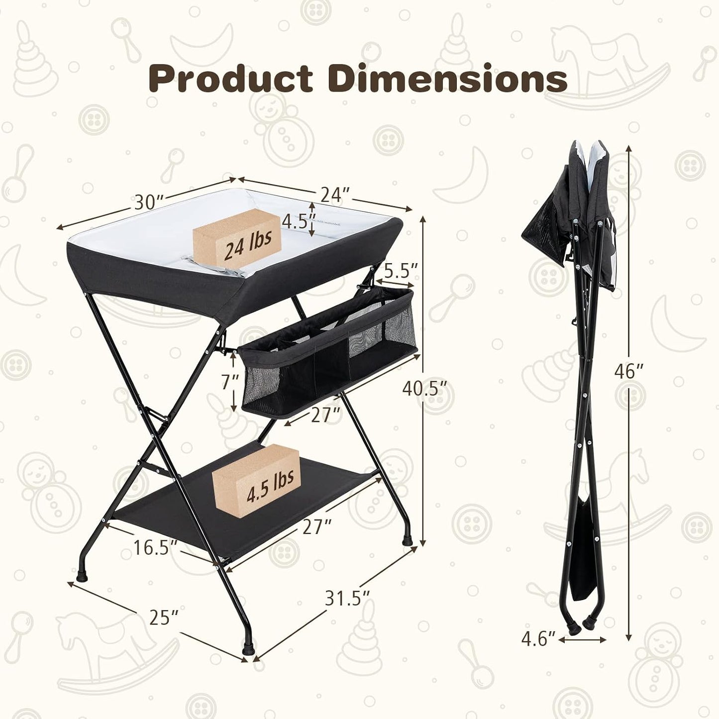 Costzon Portable Baby Changing Table – Black